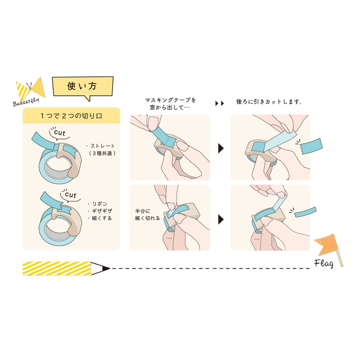 mizutama / Limited Edition / 2-Way Ribonbon Tape Cutter (white / slim) - Image 3