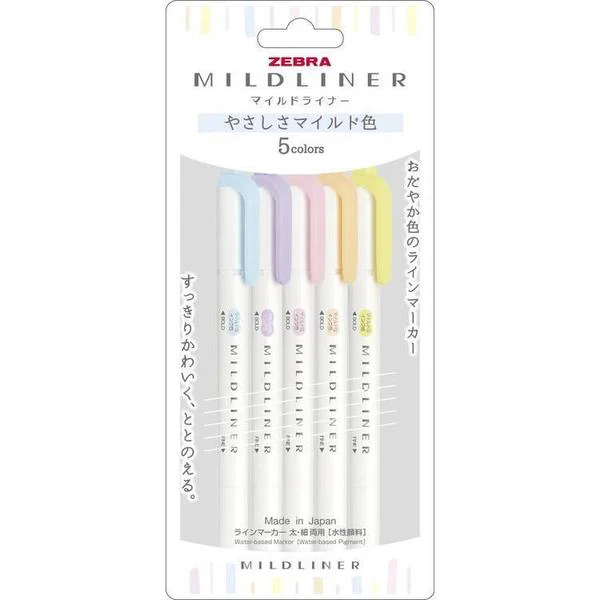 Zebra / Mildliner Highlighters - Yasashisa (5 Colors)