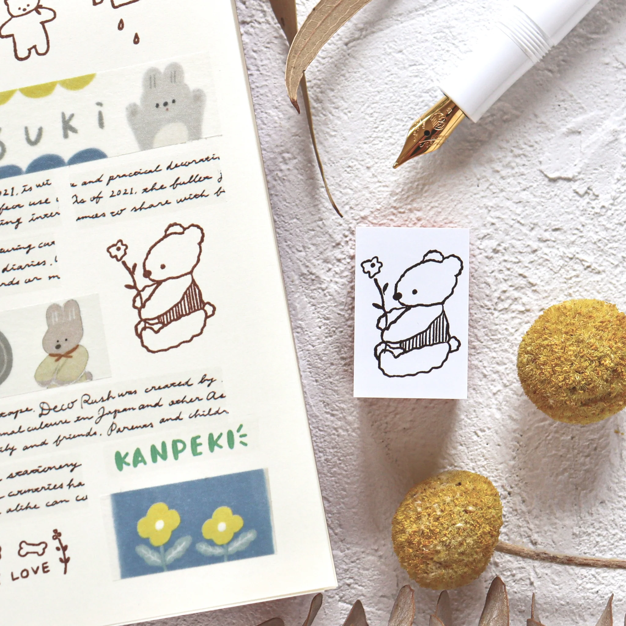 Ranmyu / Rubber Stamp - Bear and Flower - Image 3