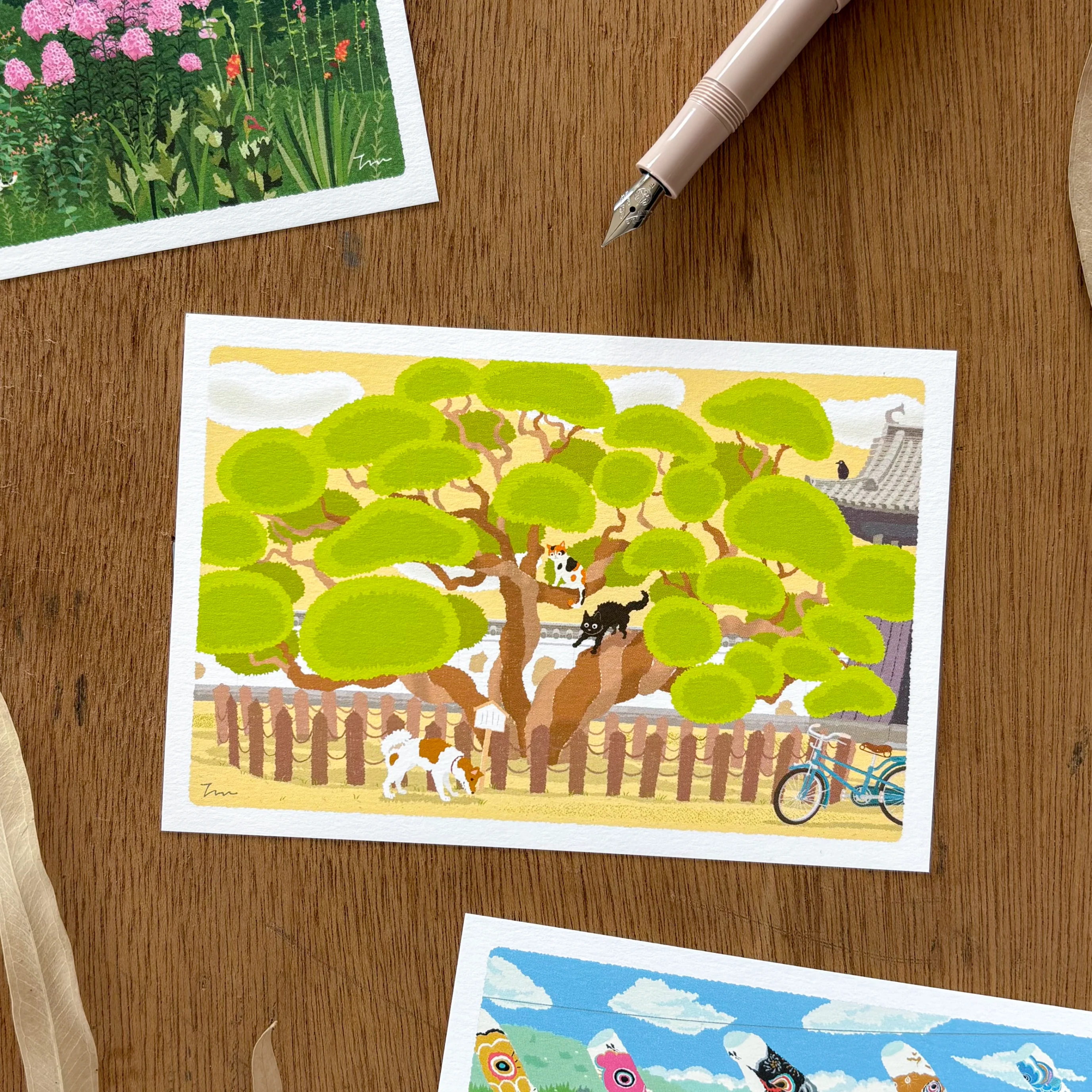 Toshinori Mori / Traveling Cat Postcard - Spring / Pine Tree - Image 2
