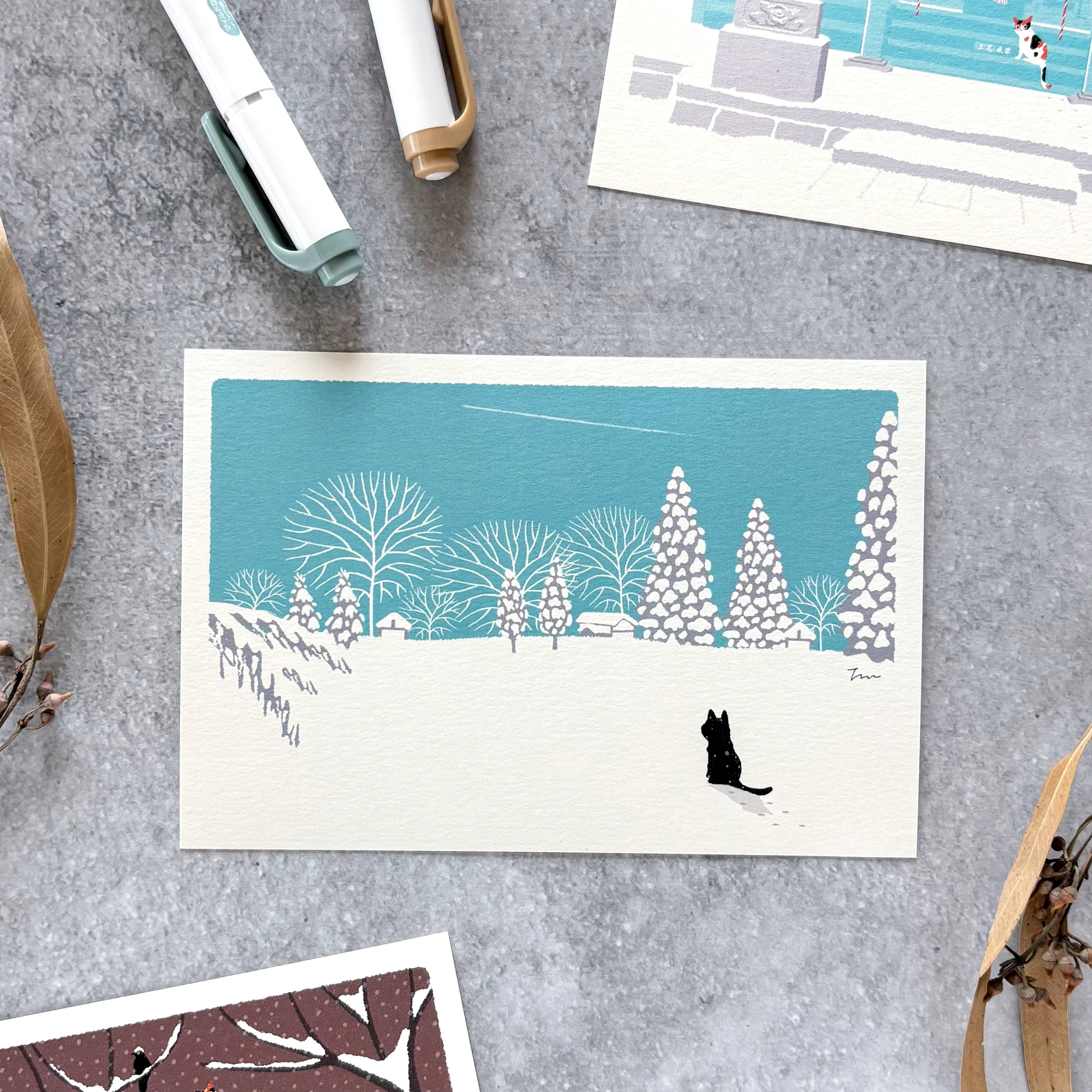 Toshinori Mori / Traveling Cat Postcard - Winter / Snowy Day - Image 2