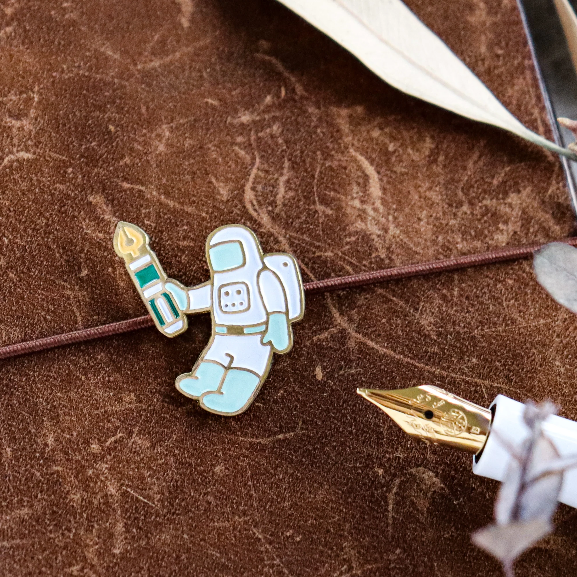 Limited Edition TSL x eric X CTFJ / Brass Concho Charm - Astronaut with Fountain Pen - Image 4