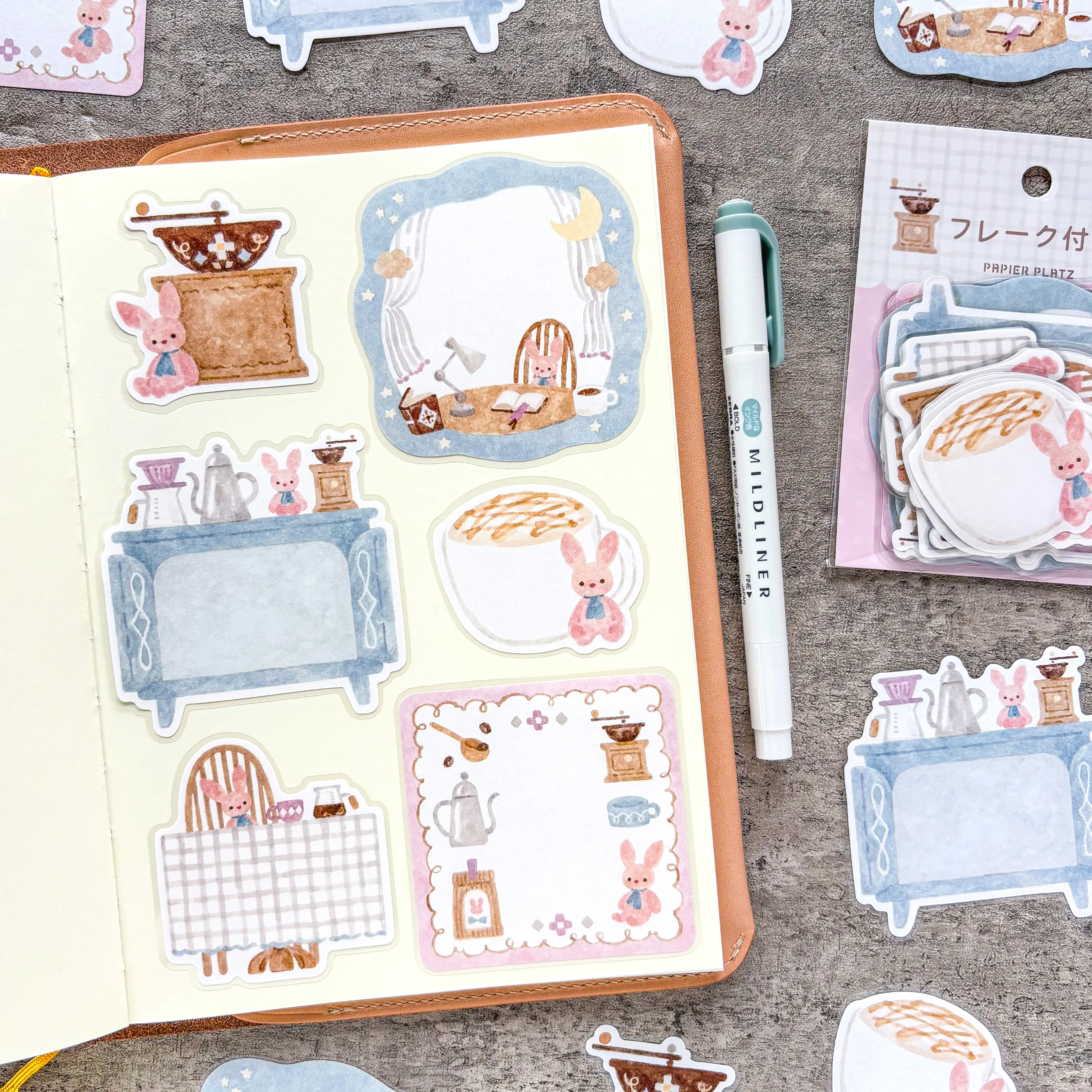 Waka Nakauchi / Flake Sticky Note - Bunny & Coffee - Image 2